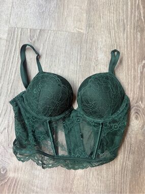 Victoria's Secret Dark Green Lace Longline Bustier